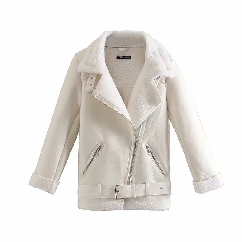 Женская меховая куртка из искусственной овечьей кожи, пальто с поясом и отложным воротником для девушек, зимнее плотное теплое пальто большого размера, толстая верхняя одежда - Цвет: white