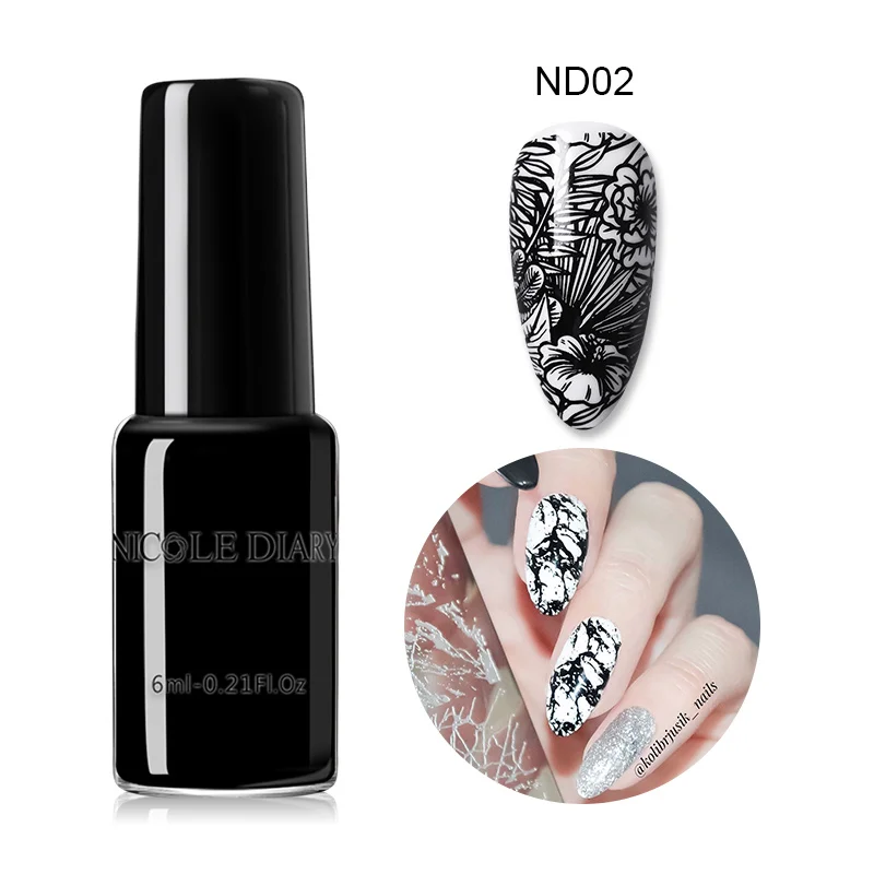 NICOLE DIARY 6ml Stamping Nail Polish Black White Nail Art Printing Varnish Stamp for Nails Hybrid Nail Polish Lacquers 5
