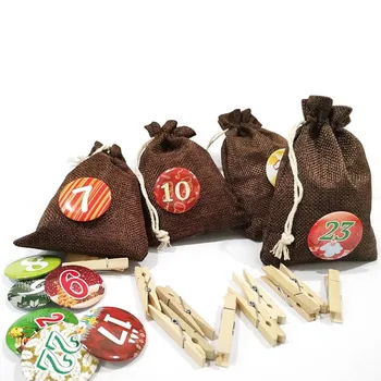 

Bundle Star Digital Sticker Jute Gift Bag Set Christmas Gift Candy Bag 24pcs Hang Decorations for Home Noel Natal 827