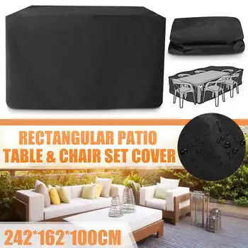 

Rectangular Table Cover Dustproof Outdoor Furniture Table Set UV Resistant Black Waterproof 210D Oxford Cloth 242x162x100cm