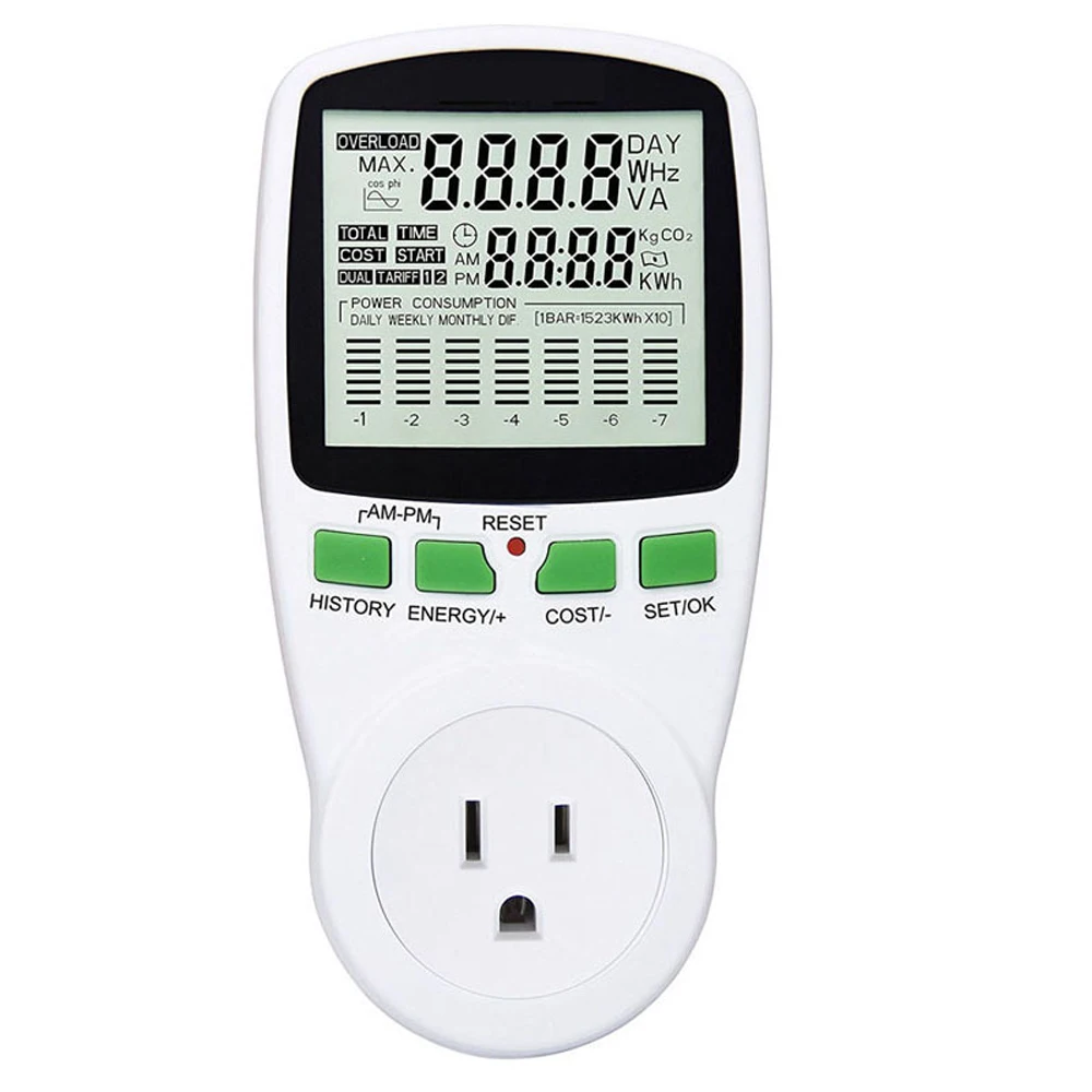 Digital lcd medidor de energia wattmeter wattmeter monitoramento energia elétrica kwh medidor de energia da ue eua reino unido au medição tomada analisador energia