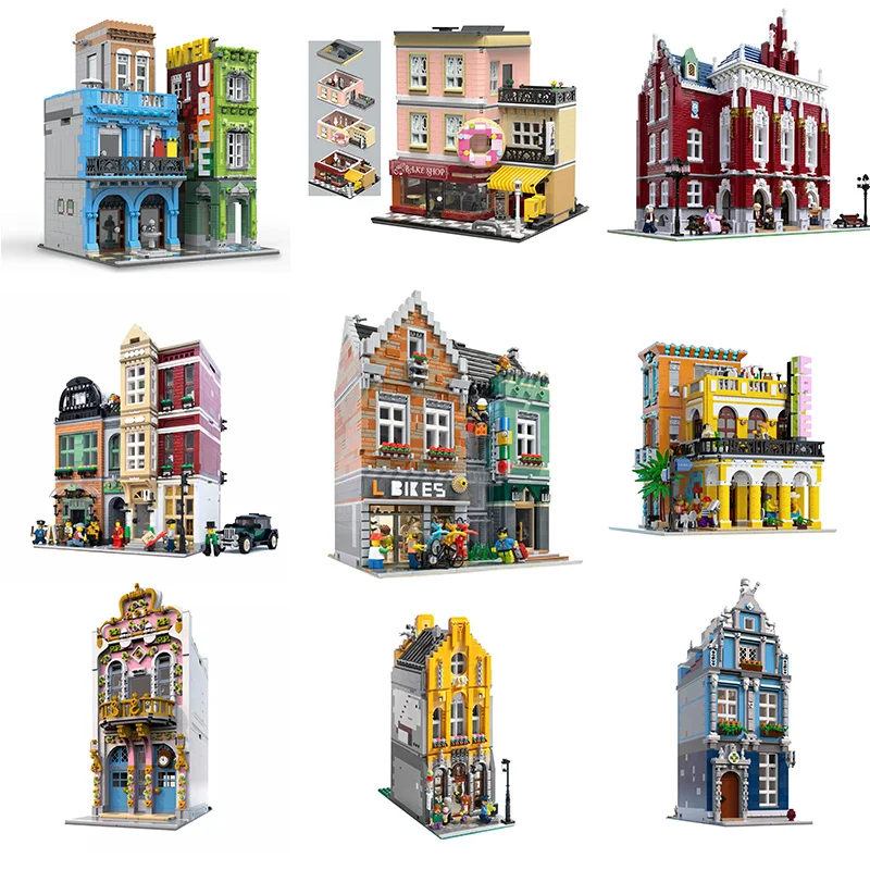 

MOC City Streetview Series The brickstive Bike Shop Street Shoes Cafe Model Building Blocks Bricks Kid Toys Gifts Christmas gift