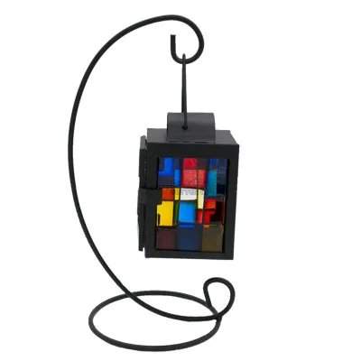 Ермакова металлическая мозаика стеклянный подсвечник для фонарей Европейский подсвечник, подвесной фонарь подсвечник свадебное украшение для дома - Цвет: Black