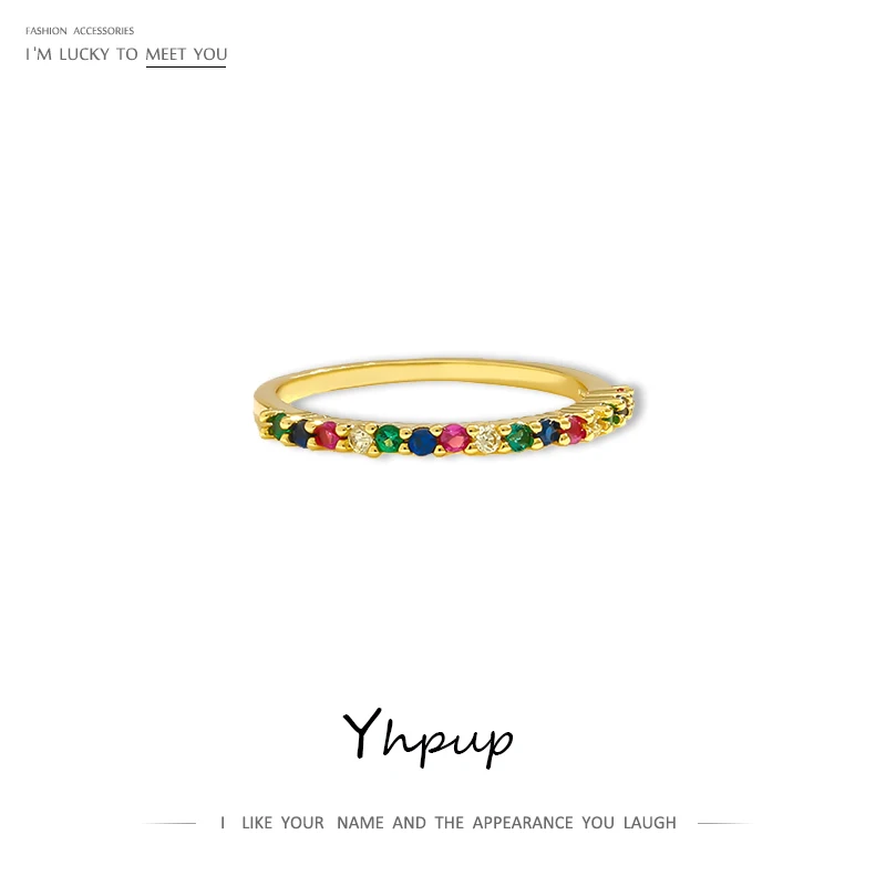 

Yhpup Fashion Brand Rainbow Multi-Color Women Ring Copper Europe and America Jewelry for Girl Female Wedding Girlfriend Gift New