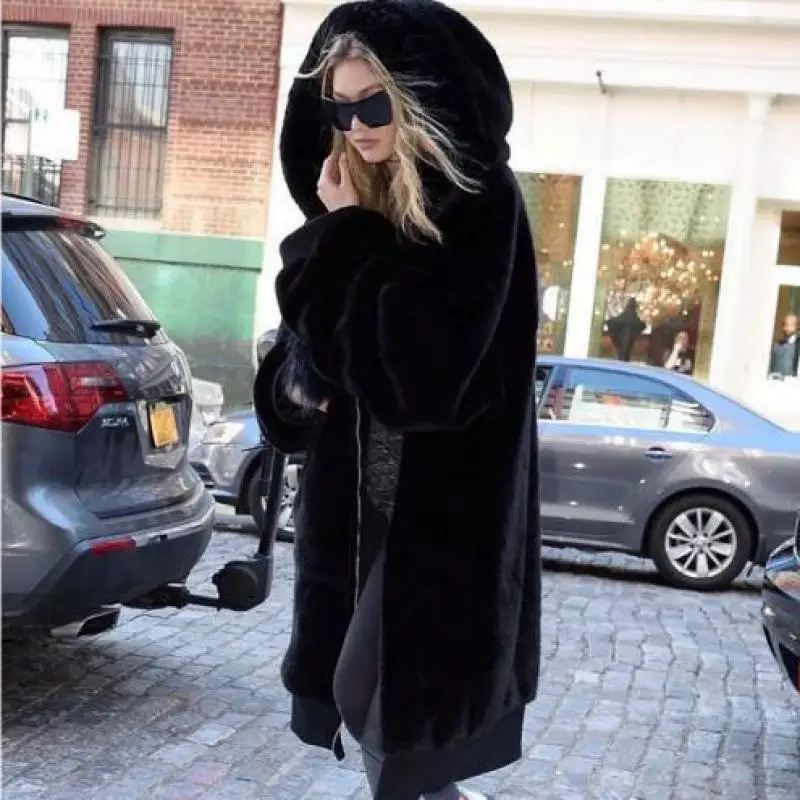 

XL Oversized Winter Warm hooded Large size Long Solid color Faux Fur Coat 2018 New Casual Long sleeve Women Fur Jacket Outwear S