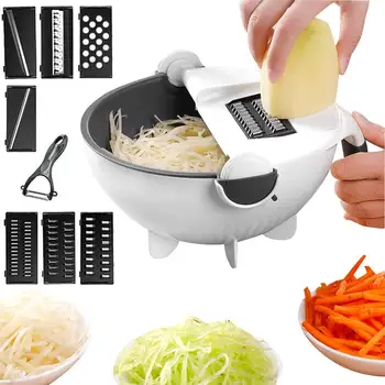 

9 In 1 Rotate The Vegetable Cutter with Drain Basket Multi-functional Large Capacity Portable Grater Shredder Kitchen Tool