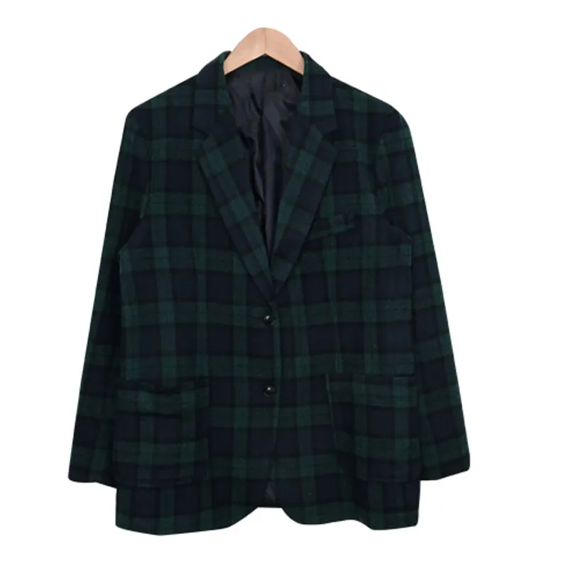 KINOMI осень зима стильная зеленая клетчатая куртка с карманом полный рукав однобортная куртка винтажное пальто куртка женская