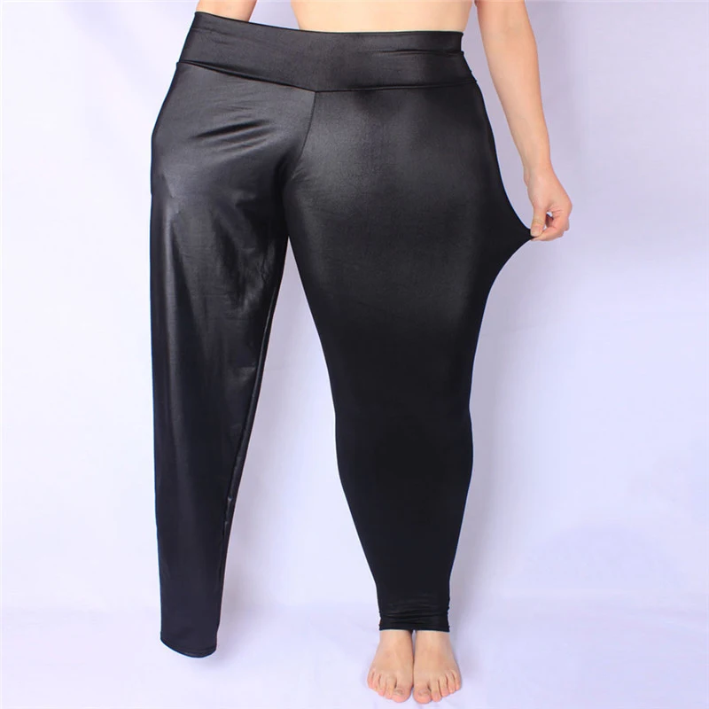 Leather Leggings Women High Waist Leggings Stretch Slim Black Legging Fashion PU Leather Pants Plus Size XL-5XL