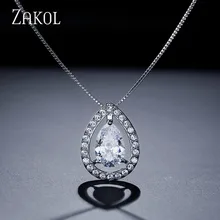 ZAKOL, модный дизайн, медное ювелирное изделие, подвеска в виде капли воды, ожерелье, большой CZ камень, свисающее ожерелье для женщин, подарок, FSNP2017