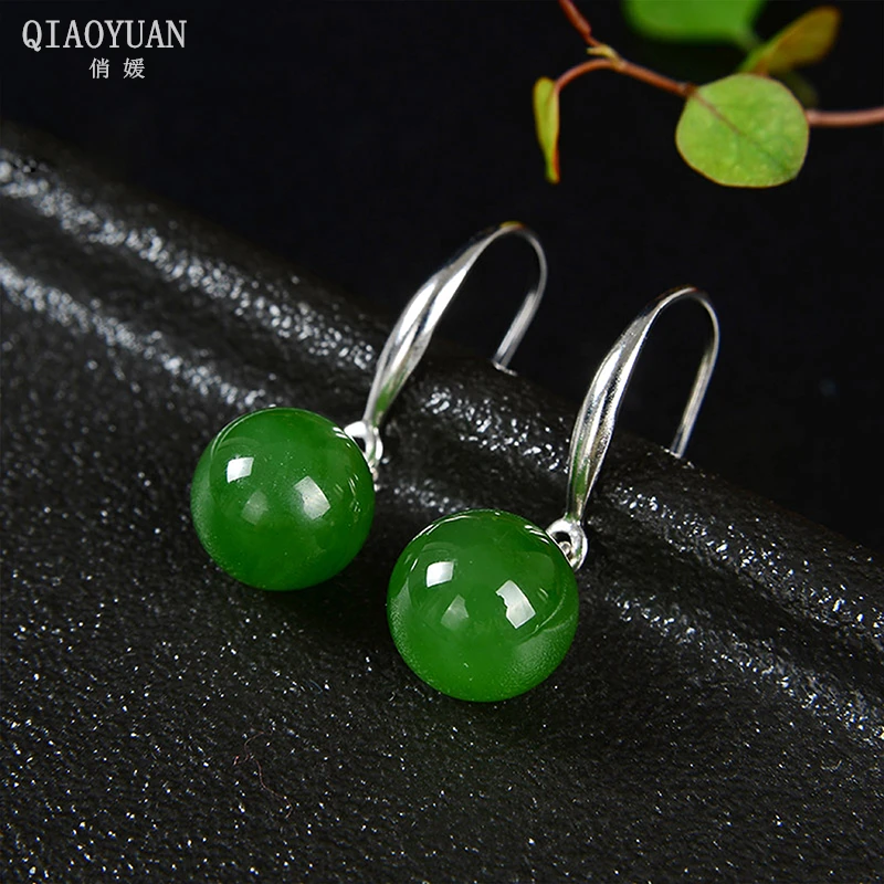 

18k gold earrings 925 silver woman jewelry small women's earrings jade earrings Green jade real gold vintage emerald earings