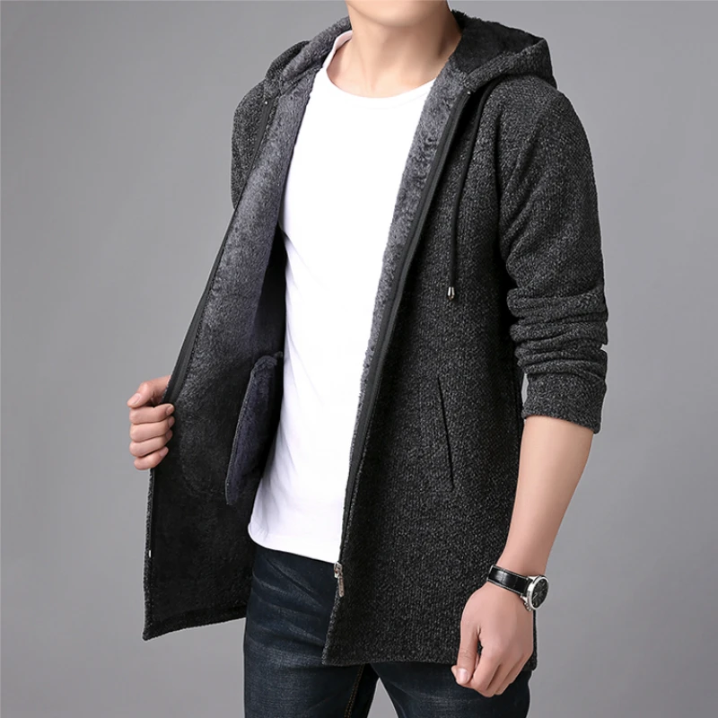 Long Cardigan Men Hooded Sweater Coat 