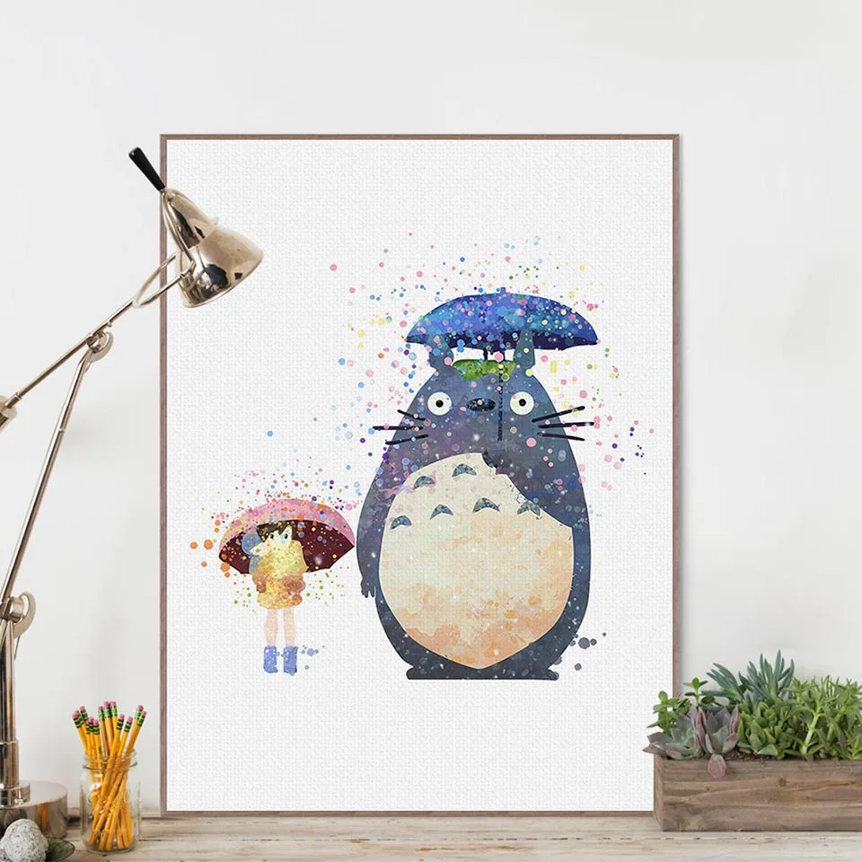 Мультяшный акварельный постер miyazaki comics totoro family декоративная живопись