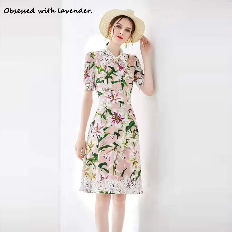 

Obsessed with lavender. Fashion summer female short sleeve lace lily elegant dress