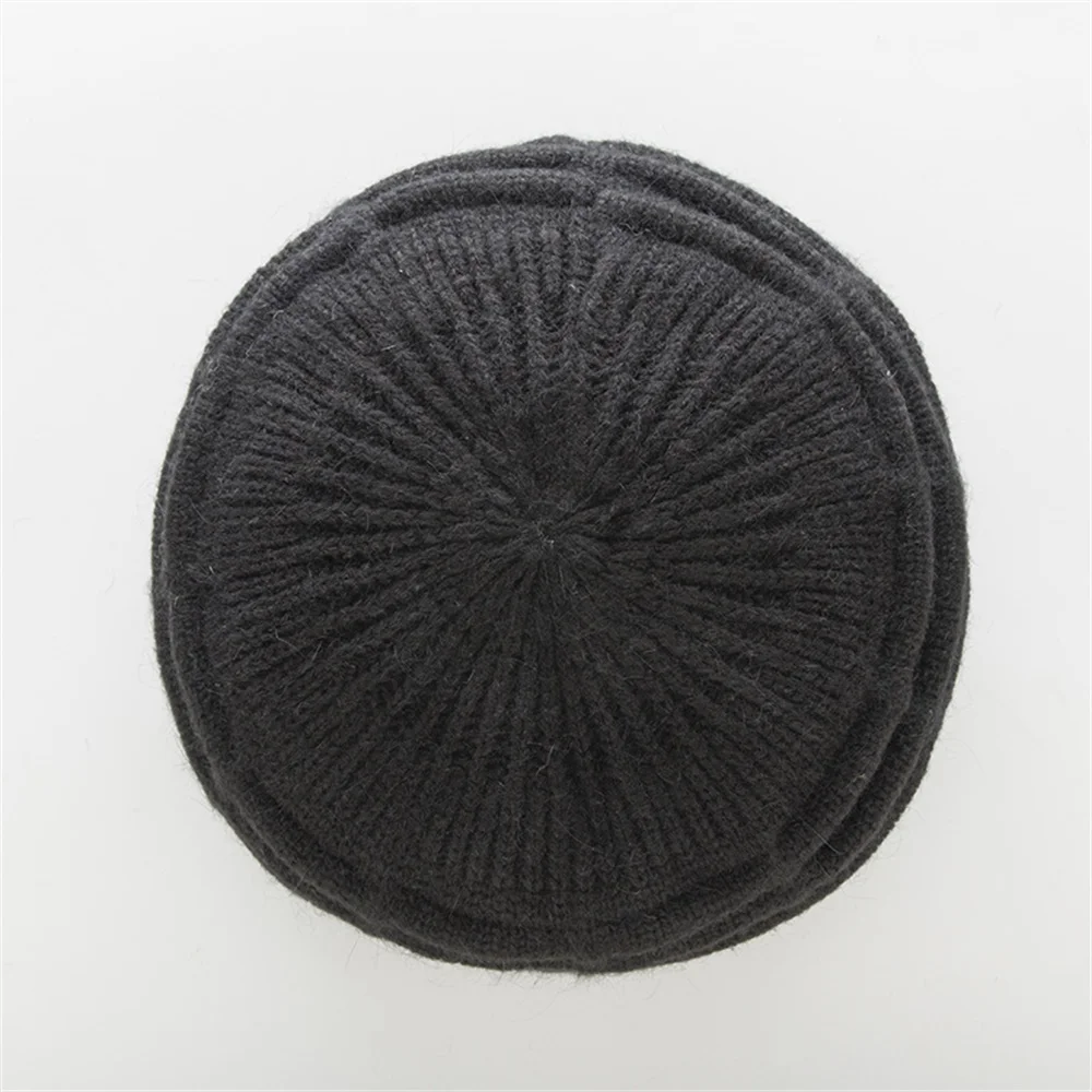 BEFORW New Knitted Warm Winter Wool Hats For Women Classic French Plus Velvet Beret Jacquard Casual Caps - Цвет: Черный