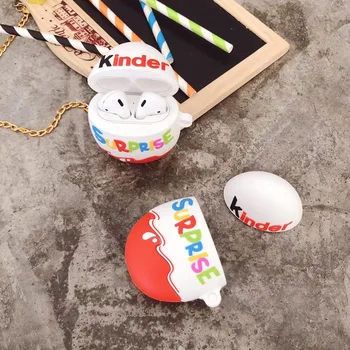 

Wireless Bluetooth Earphone Case Cute Kinder Fun Eggs For AirPods 2 1 Chocolate Surprise Box 3D Soft Silicone Headset Cover