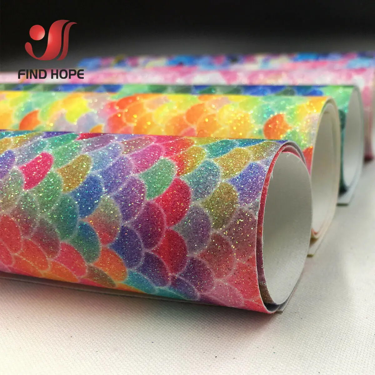 Fish Scale Mermaid Iridescent Shiny Glitter Fabric Synthetic Leather Vinyl Hair Party Wedding Decor DIY Hair Bow Crafts Material