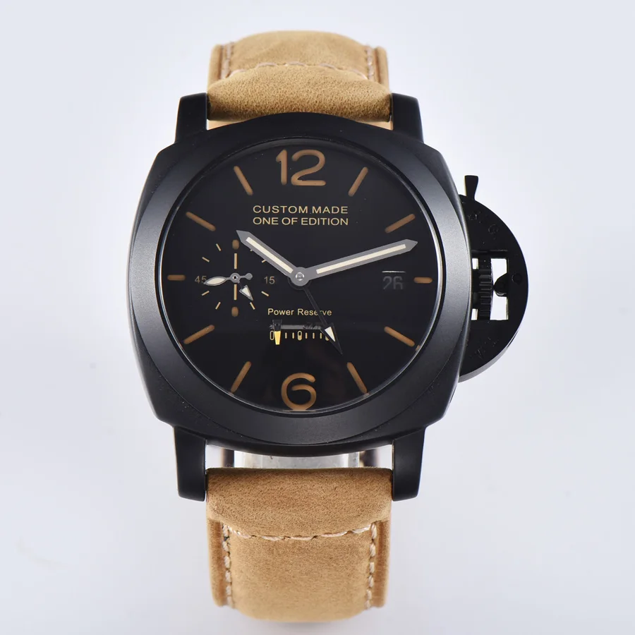 

watch men automatic mechanical watch Power reserve date Luminous waterproof stainless steel pvd Leather 44MM NH13