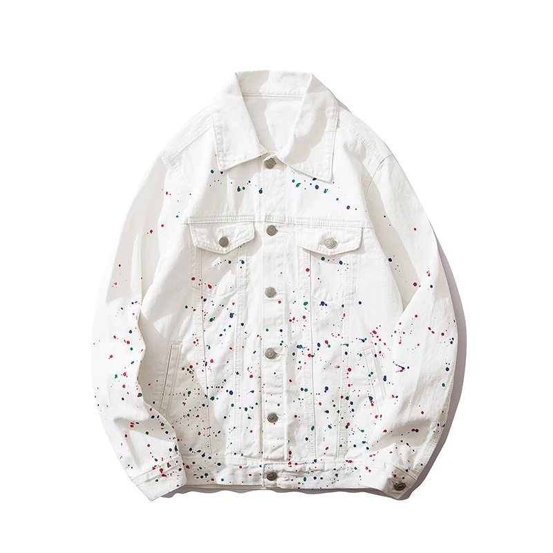 paint splatter denim jacket mens