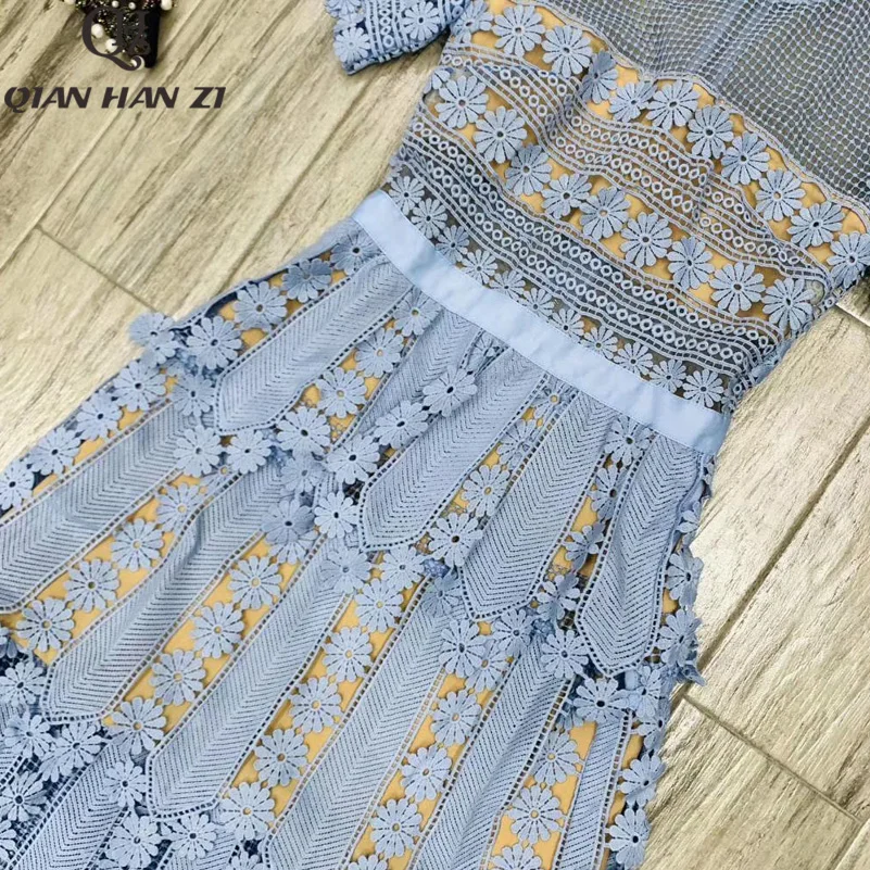 Цянь Хан Цзы дизайнерское модное подиумное Макси Платье женское с коротким рукавом выдалбливают вышитые кружева элегантные длинные платья для вечеринок