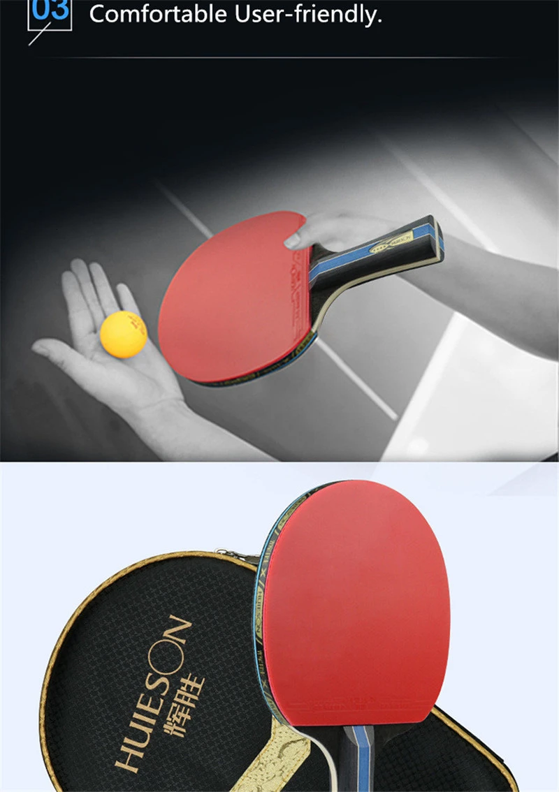 Huieson 7 Ply Pure Wood Table Tennis Racket Double Face Pimples-in Sticky Rubber Ping Pong Paddle Bat for New Learners (5)