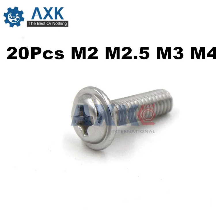 AXK 20 шт. M2 M2.5 M3 M4 нержавеющая сталь Phillips круглая омывающая головка машинный винт