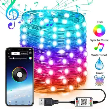 

USB Bluetooth App Control LED String Fairy Lights Copper Wire Colorful Christmas Garland Lamp for Holiday Home Decoration