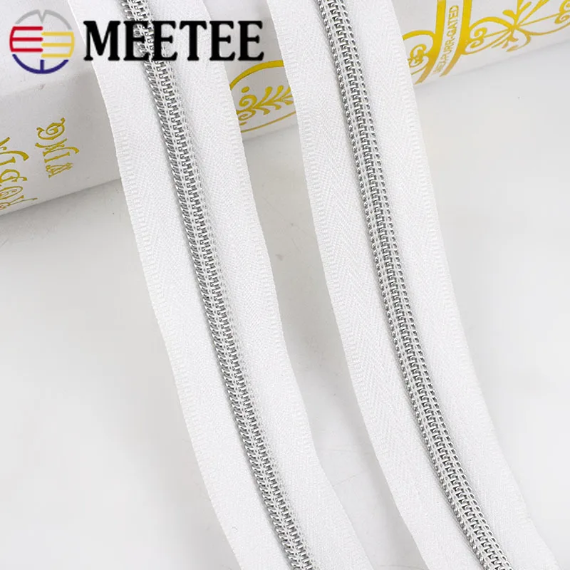 

4/8m Meetee Nylon Code Loading Zipper Silver Tooth Coil Zippers for Sewing DIY Open-Endz Zips Bags Garment Accessories ZA030