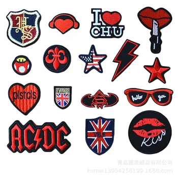 

100 Pcs/lot Small Round Red Embroidery Patches Letter Heart Iron Transfers for Clothing Badges Applique Sewing Accessories