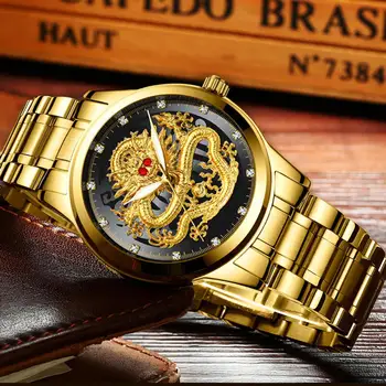

3D Dragon Face Watches FNGEEN Top Brand Luxury Gold Men Luxury Quartz Watch Life Waterproof Full Solid Wristwatch Dropshipping
