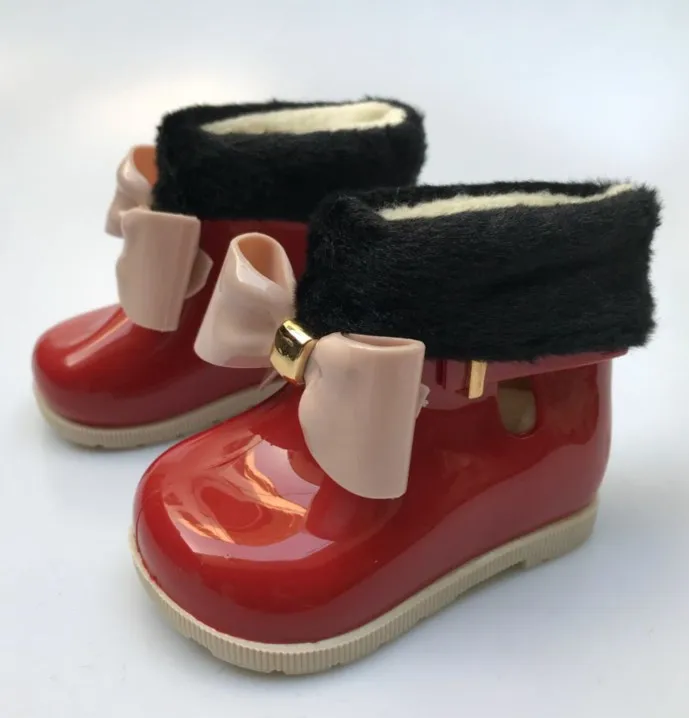 Резиновые сапоги для маленьких девочек; короткие Ботинки martin для маленьких детей; теплые красивые резиновые сапоги с бантом; модная резиновая обувь; прозрачная обувь для малышей
