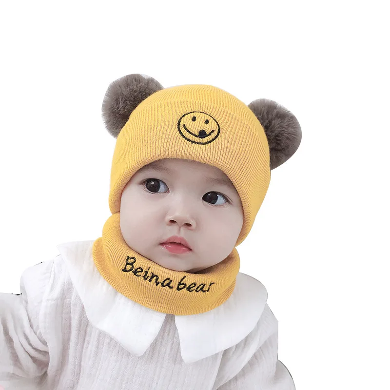 

Brand New 2pcs/set Fashion Newborn Baby Hats Knitted Warm Round Machine Cap Protects Ear Bonnet Baby Winter Caps + Scarf Suits