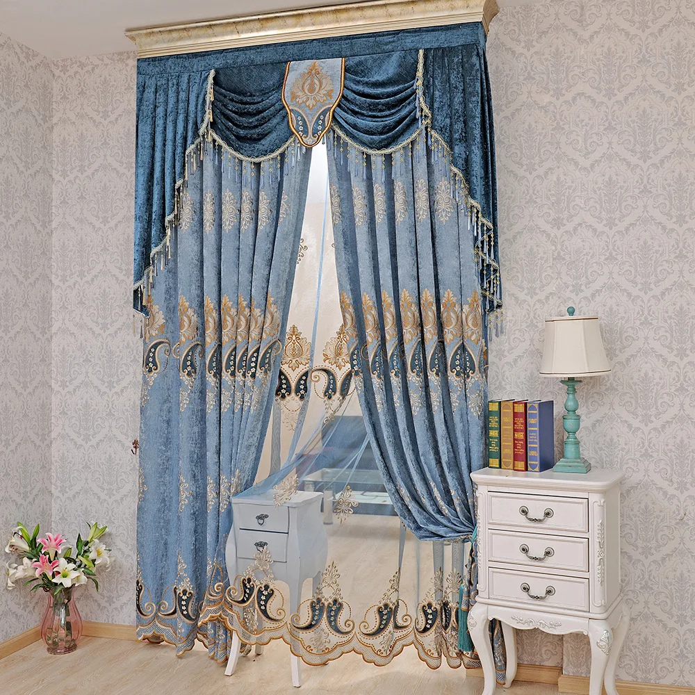 

Chenille Embroidered Curtain for Living Room Bedroom Left and Right Biparting Open General Pleat Shading Curtains