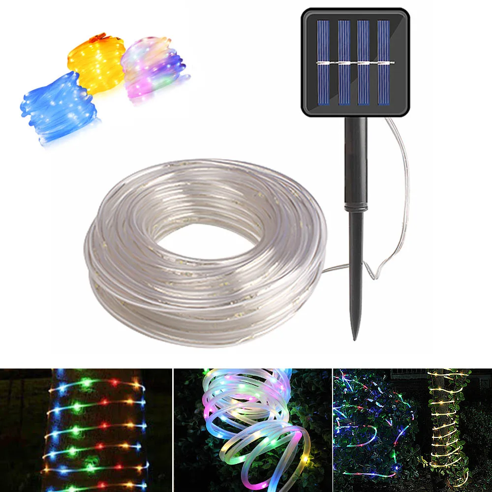 12m 100 Led Solar Garden Light Outdoor Rope Tube String Lights 50 Led Strip Solar Power Lamp Waterproof Wedding Xmas Fairy Decor