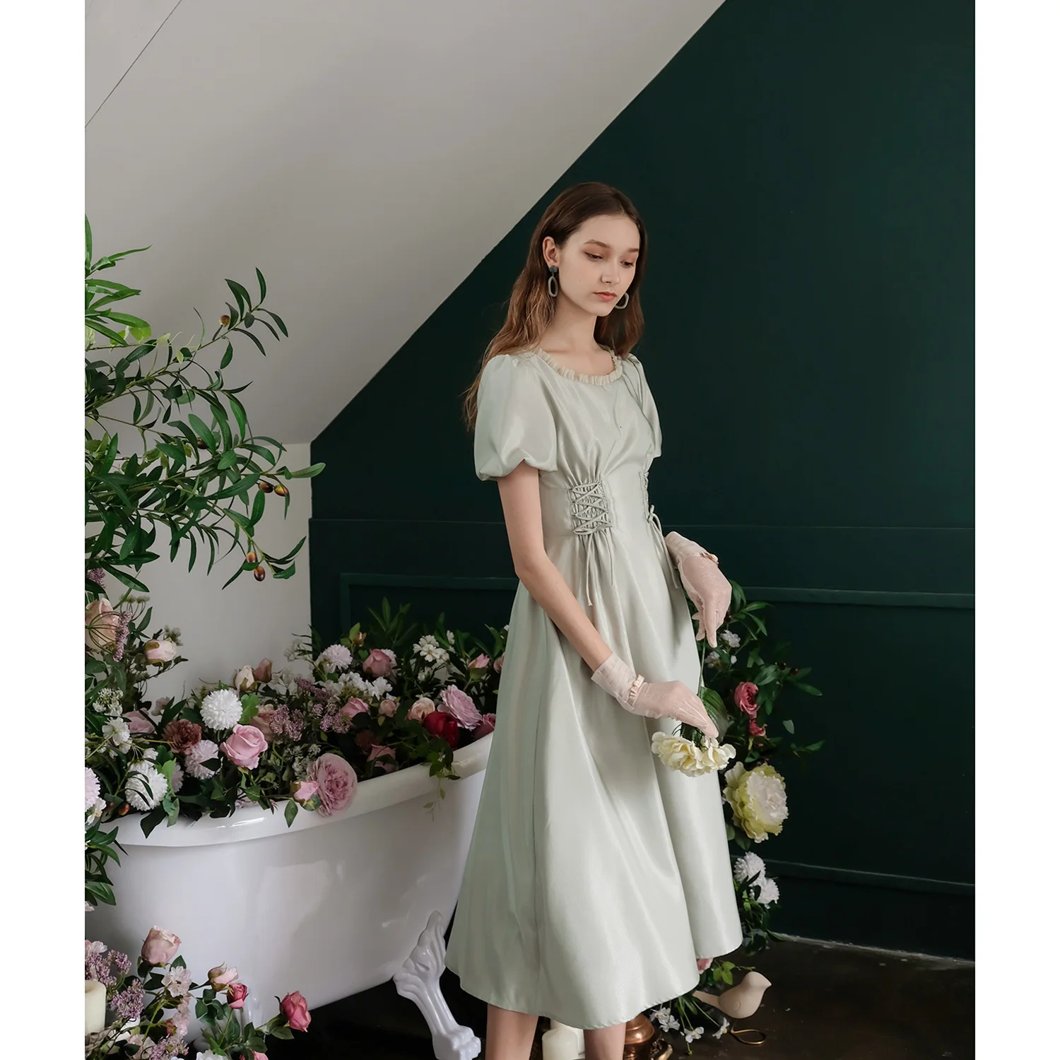 Летнее платье женское винтажное элегантное тонкое Повседневное платье vestido de festa дамское Бандажное Ретро атласное длинное платье с коротким рукавом и круглым вырезом