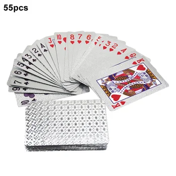 

55pcs/set Funny Sliver Foil Portable PET Waterproof Playing Card Home Party Anti-scratch Gift Outdoor Entertainment Game Camping