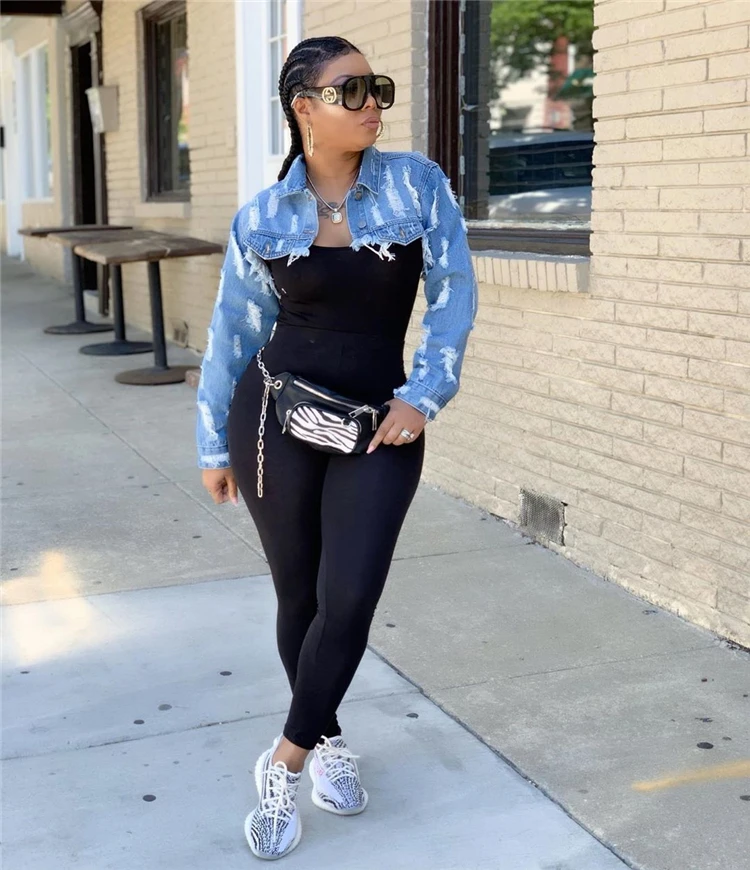 A075022 hot sale women fashion clothes sexy outfits for women 2019 distressed washed ripped high quality woman crop jeans jacket