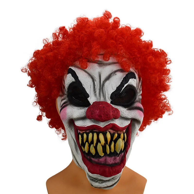 Horror Halloween Clown Evil Overhead Latex Mask Party Scary Mask Red Hair Costume Props Funny - Masks & Eyewear - AliExpress