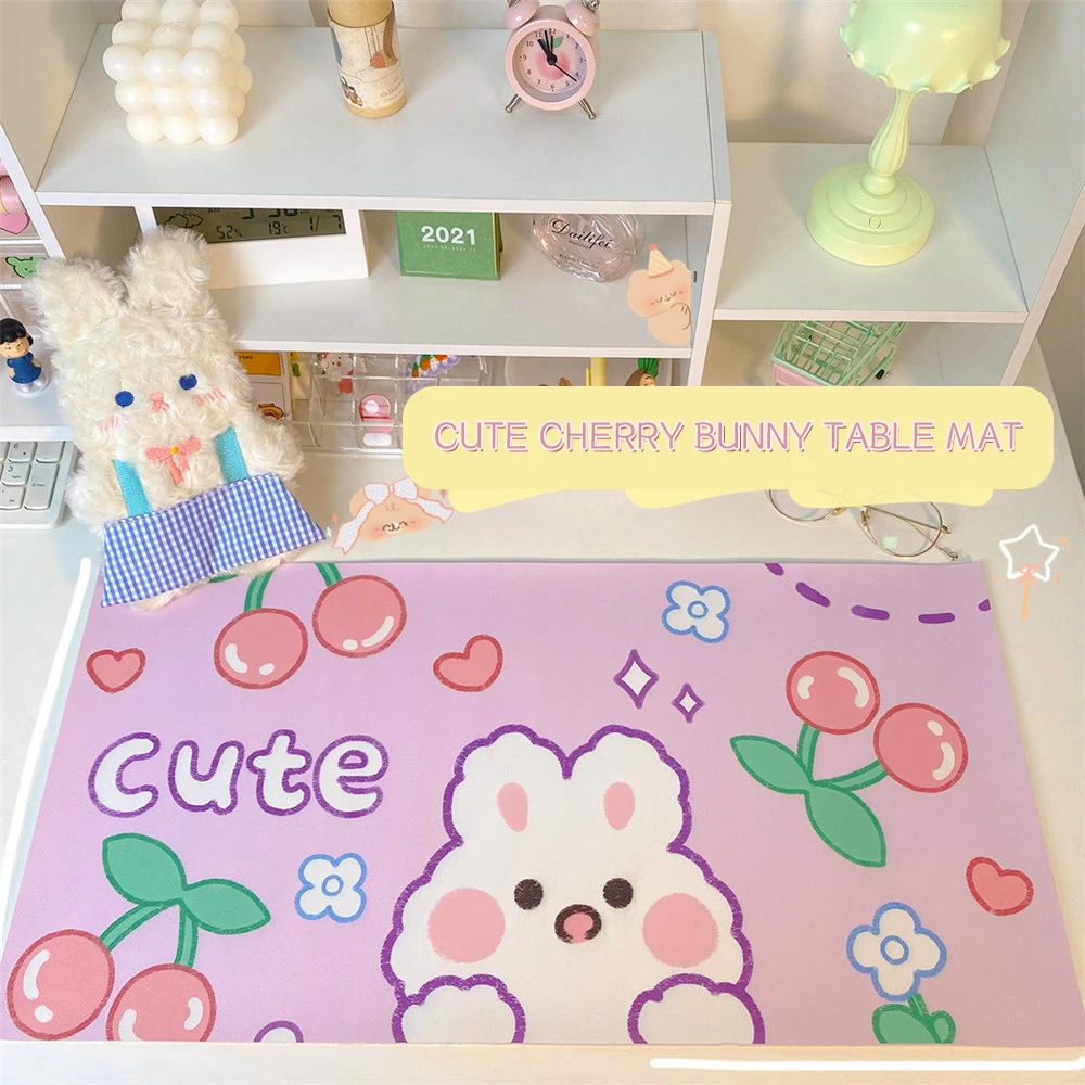1pc Kawaii Mouse Pad Large Cherry Bunny Non-slip Desktop Table Mat Student Desk Mat Cute Bear Bunny Mouse Pad Large Game Mat