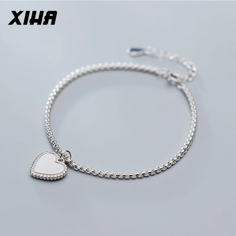 XIHA 925 браслеты из стерлингового серебра огромная коробка цепь сердце браслет с подвеской Женская модная серебряная бижутерия Прямая