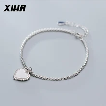 XIHA 925 браслеты из стерлингового серебра огромная коробка цепь сердце браслет с подвеской Женская модная серебряная бижутерия Прямая