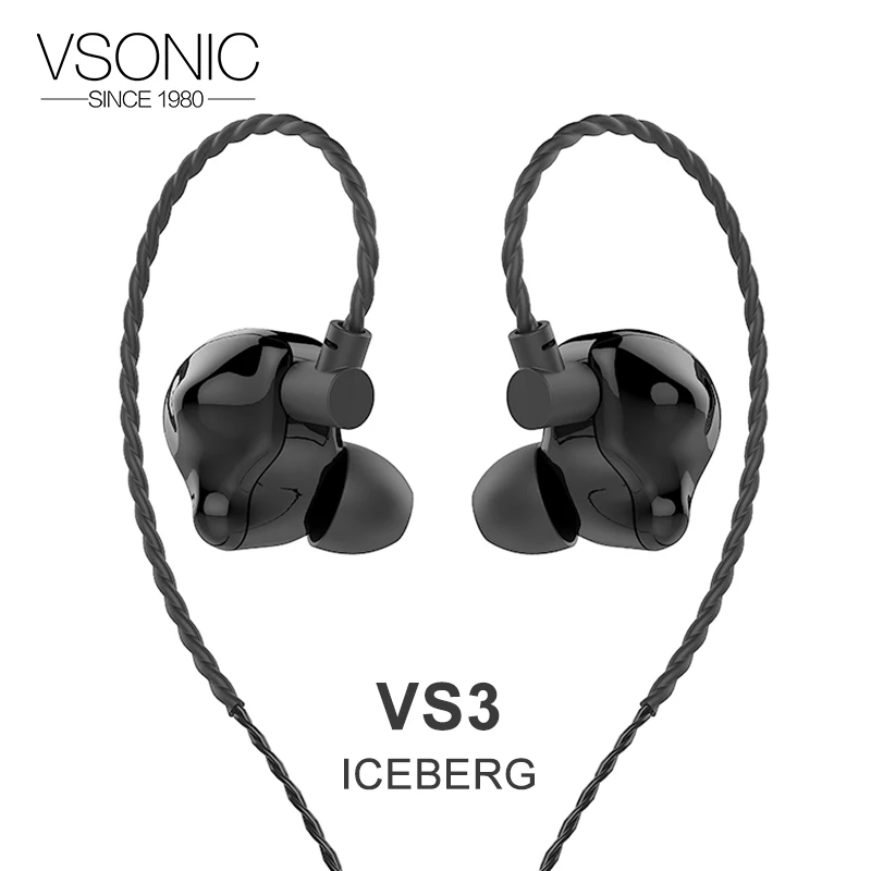 Динамический драйвер VSONIC VS3 ICEBERG Hi-Fi наушники-вкладыши для монитора с 2 разъемами 0