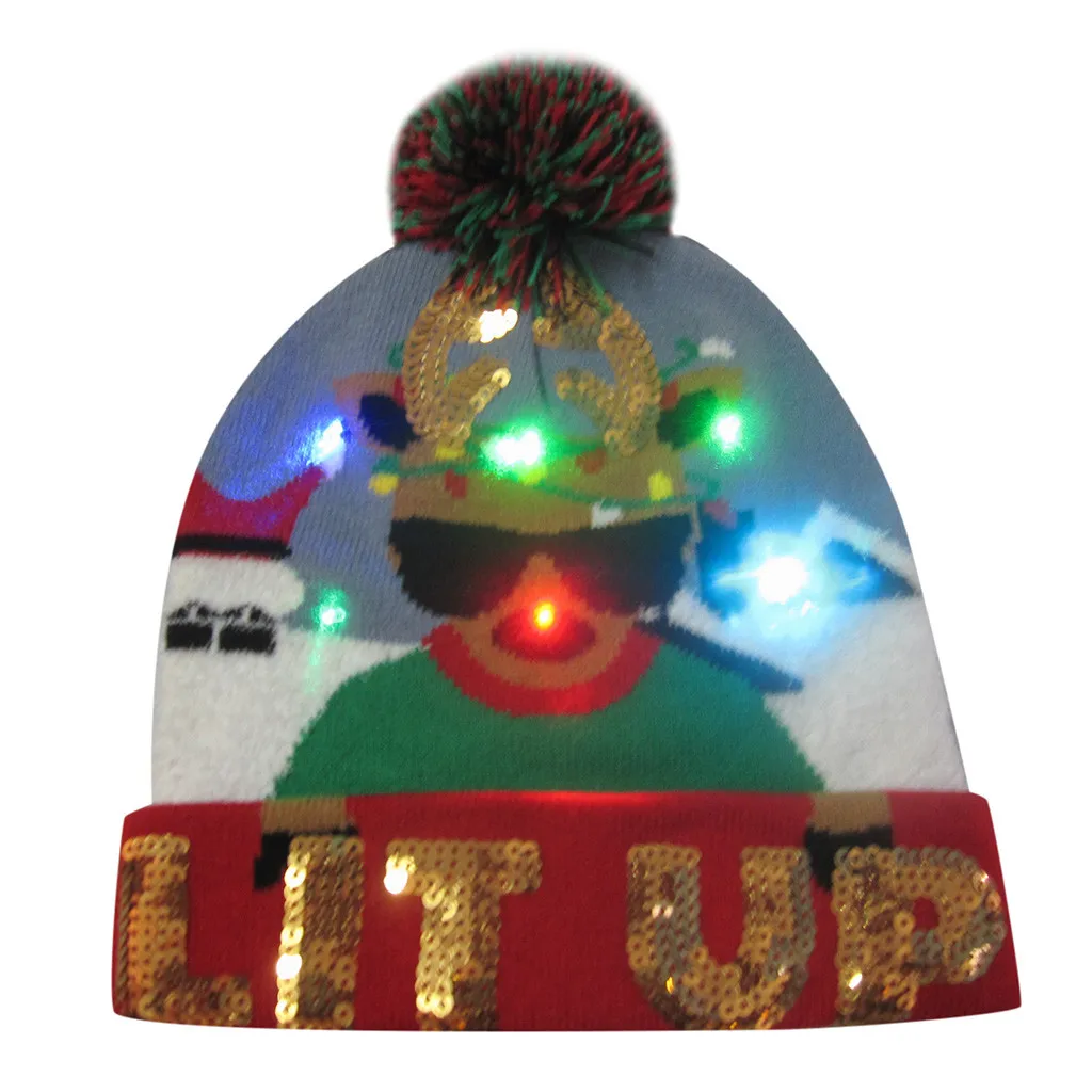 Светодиодный Рождественский головной убор, Шапка-бини, Рождественский Санта-светильник, вязаная шапка для детей, взрослых, для детей, взрослых, шапка для рождественской вечеринки - Цвет: B