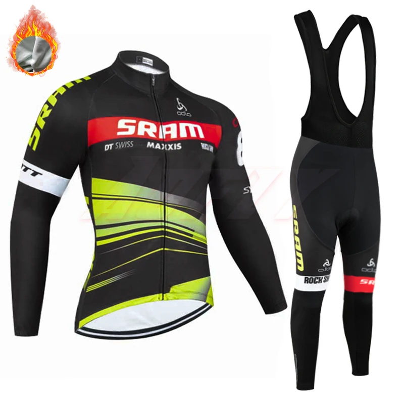 Новинка, зимняя команда SRAM pro, велосипедная Джерси, Ropa Ciclismo, термальная флисовая одежда для велоспорта, Майо, нижняя часть, 9D подкладка, тонкие велосипедные штаны, костюм - Цвет: Wool black strap