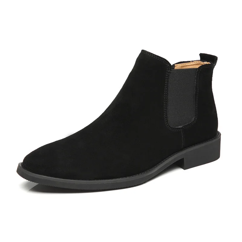 QFFAZ/модные зимние мужские ботинки «Челси» коричневые мужские ботинки для отдыха без застежки из нубука роскошные черные повседневные ботинки с высоким берцем 38-44 - Цвет: black