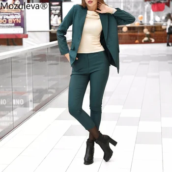 

Mozuleva 2019 Business Women Pencil Pant Suits 2 Piece Sets Black Solid Blazer + Pant Office Lady Notched Jacket Female suit