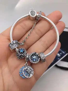 

High Quality Blue Gem Bead Pendant Crown Set In Sterling Silver with Original Logo Jewelry As A Gift, Free Shipping.