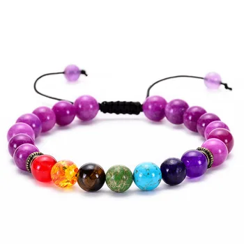 

HEYUYAO Fashion Charm Purplish Red Agate Adjustable Woven Rope Bracelet Natural Stones Bead Bracelet for Women Men Jewelry