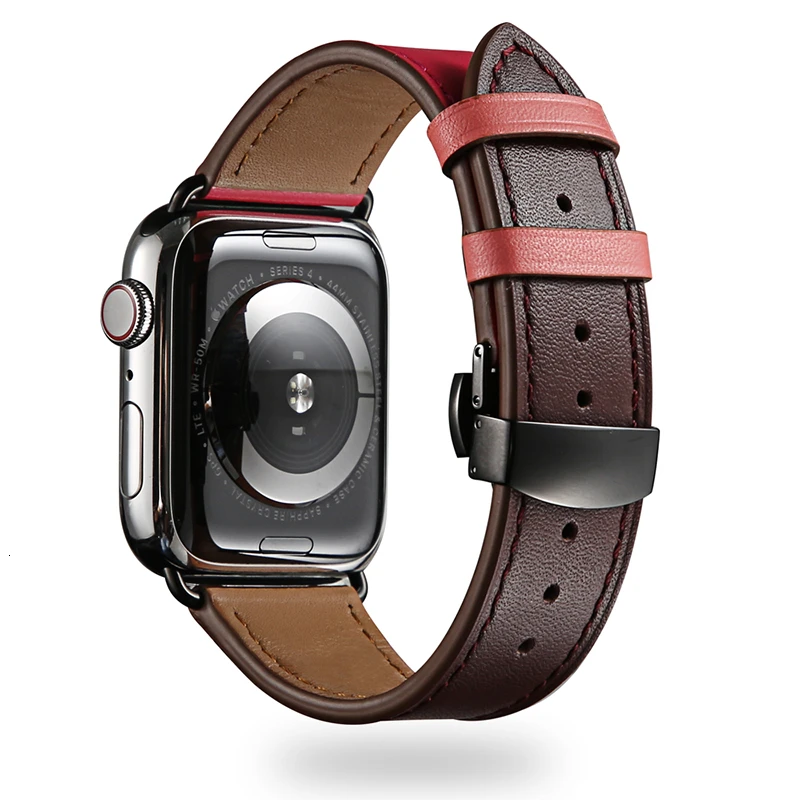 Ремешок из коровьей кожи для Apple Watch 44 мм iwatch series 5 4 3 2 1 Роскошная стальная пряжка 42 мм петля 38 мм Замена браслета 40 мм