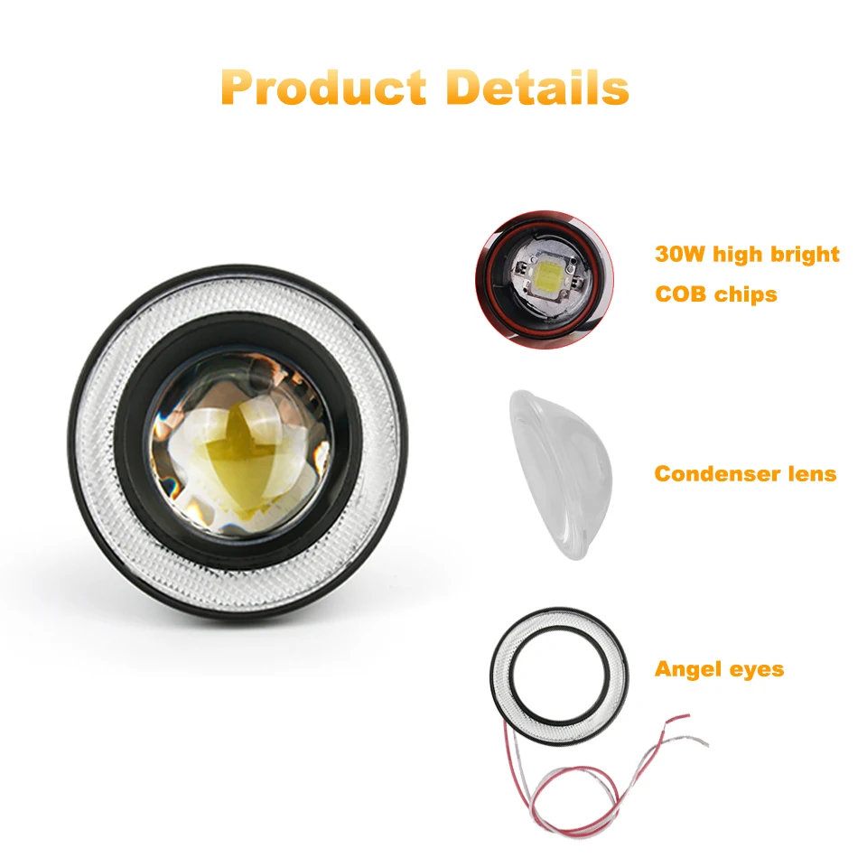 Nlpearl 2x30 Вт DRL светодиодный COB Ангельские глазки Противотуманные фары автомобиля противотуманные фары 12V 2,5 3,0 3,5 дюймов белый прожектор светодиодный противотуманный фонарь в сборе