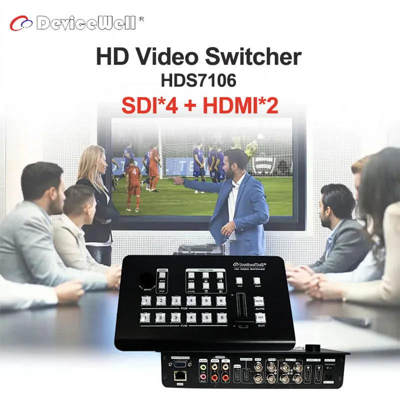 US $765.00 DeviceWell HDS7106 MINI Switcher 6 Channel HD Video Switcher With 4 SDI 2 HDMI Inputs For Live Broadcast TV Multiview